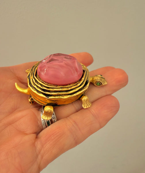 Hattie Carnegie Pink Turtle Brooch