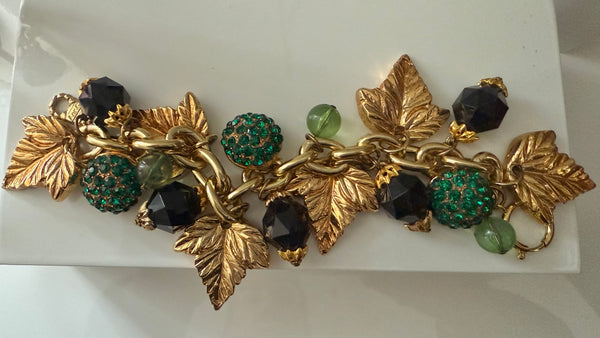 Jacky de G Leaf Charm Bracelet with Green Accents