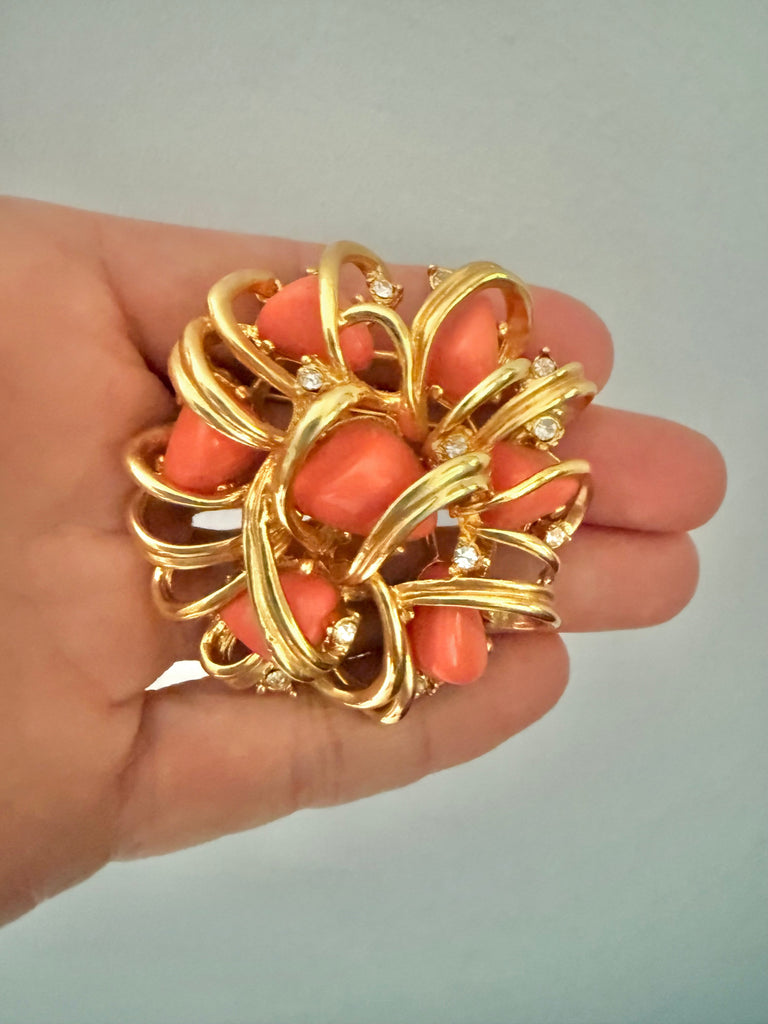 Joan Rivers Coral Brooch
