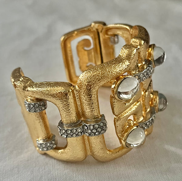 Rock Crystal Cabochon Cuff Bracelet 1.5” Opening