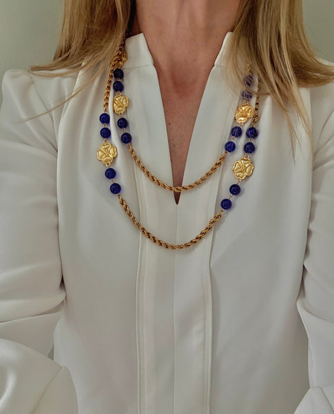 Chanel Camellia Blue Gripoix Necklace