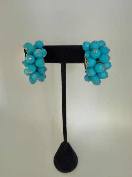 Turquoise Beaded Clip On Hoop Earrings