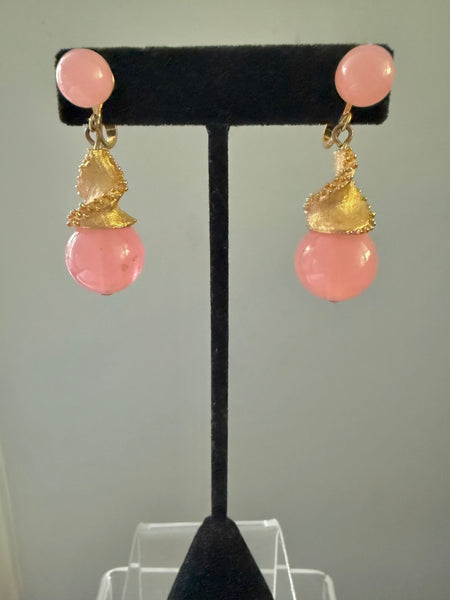 Trifari Pink Clip On Earrings