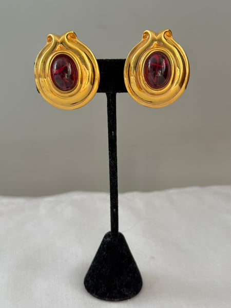 Fendi Red Cabochon Clip On Earrings