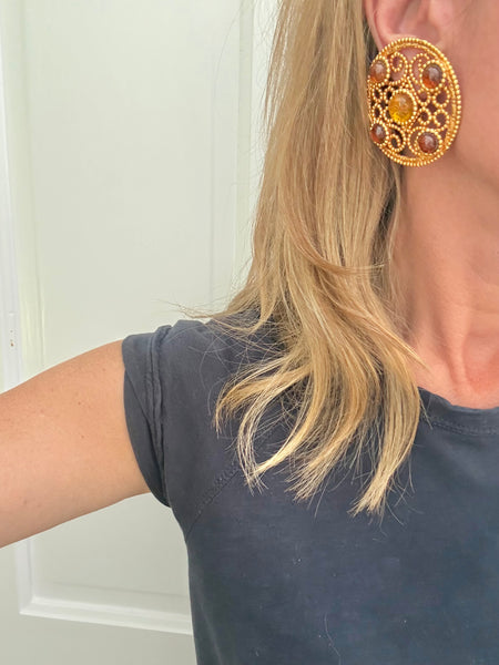 Dominique Aurientis Large Cabochon Clip On Earrings