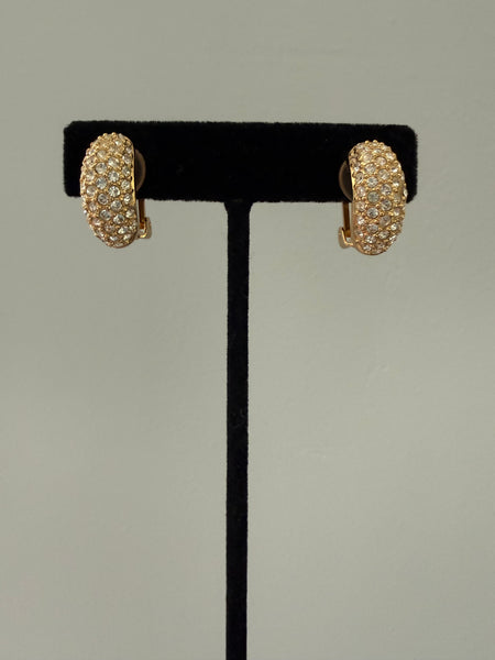 Christian Dior Pavé Rhinestone Clip On Earrings
