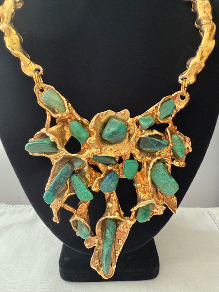 Erwin Pearl Polished Green Stone Brutalist Necklace
