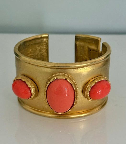 Kenneth Jay Lane Coral Cabochon Cuff Bracelet