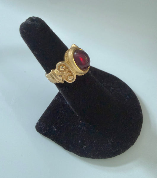 Matte Gold Red Cabochon Ring