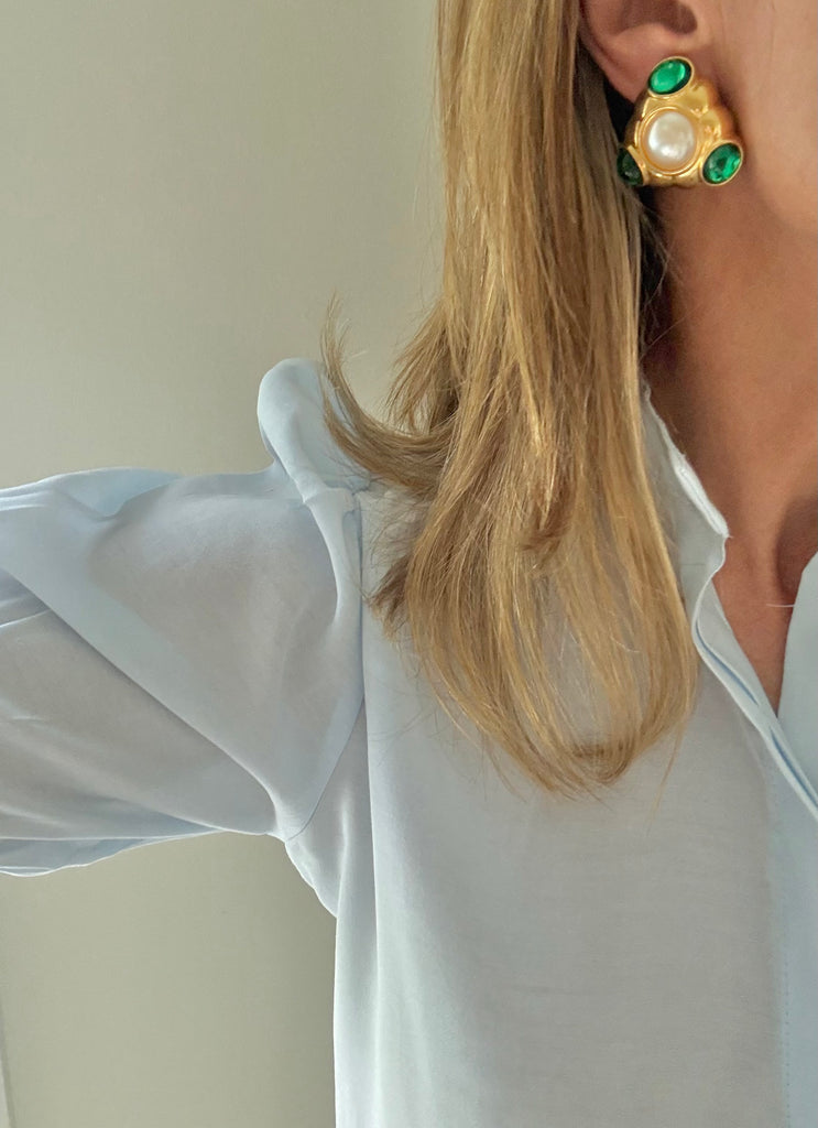 YSL for Monet Pearl & Emerald Clip On Earrings