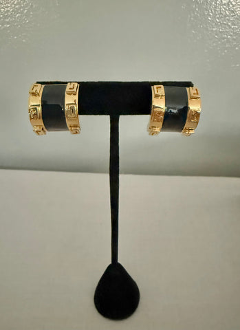 Givenchy Black and Gold Logo Clip On Earrings