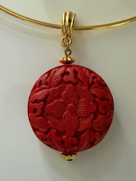 Carved Red Pendant on Choker Wire