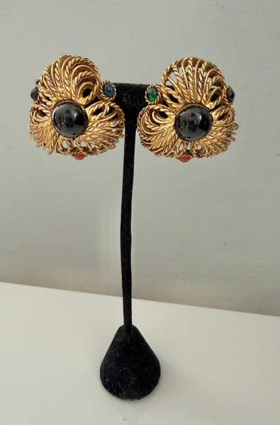Oscar de la Renta Cabochon Clip On Earrings