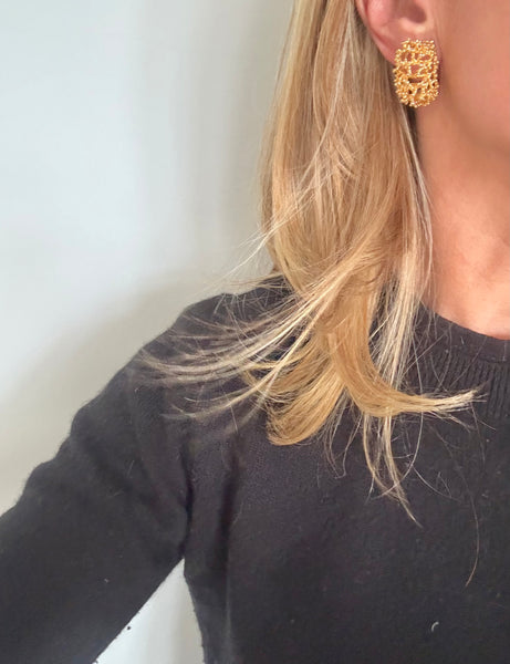 Panetta Gold Webbed Brutalist Clip On Earrings