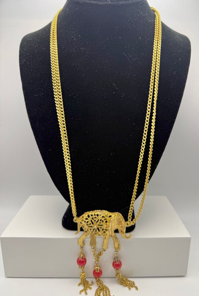 Elephant Necklace with Red Beads