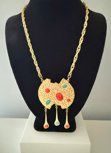 Coral & Turquoise Cabochon Necklace