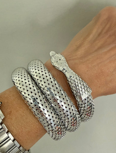 Whiting Davis Triple Wrap Silver Snake Bracelet