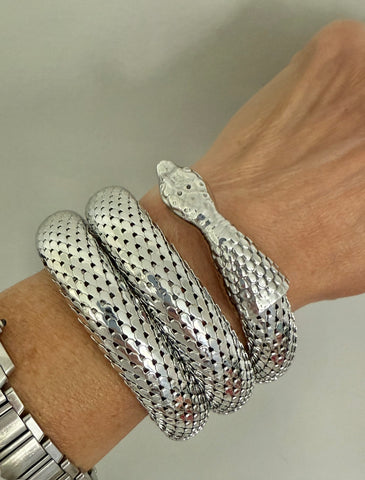 Whiting Davis Triple Wrap Silver Snake Bracelet