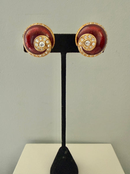 JBK Red Enamel Clip On Earrings
