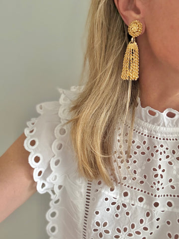 Gold Tassel Clip On Earrings