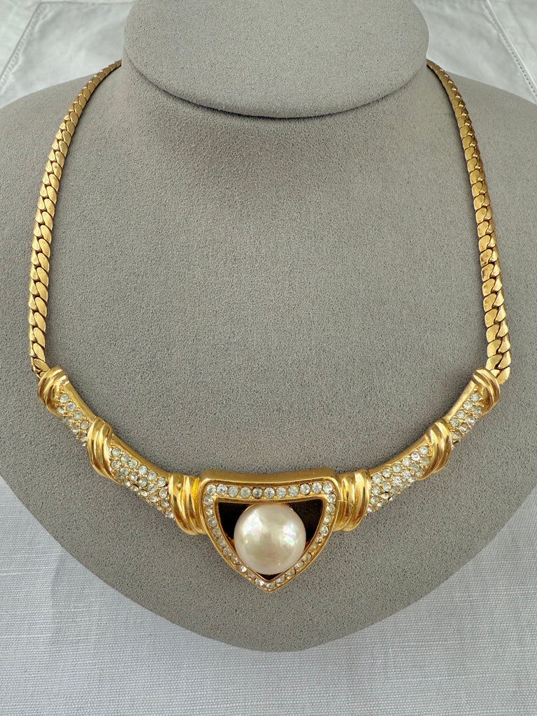 Christian Dior Pearl & Rhinestone Necklace