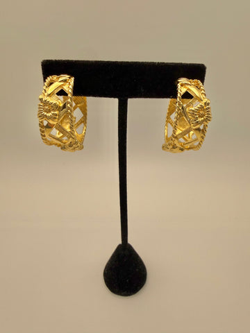 Monet Gold Hoop Post Earrings with Flower Detail