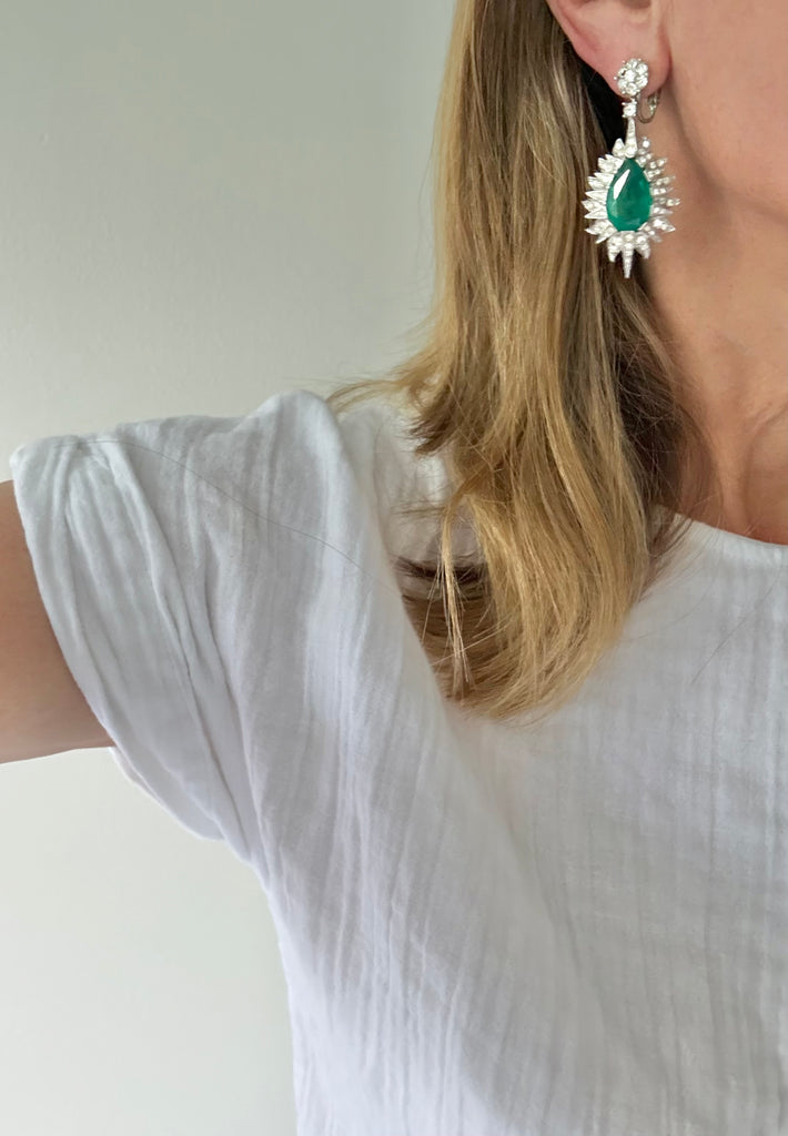 Faux Emerald Rhinestone Clip On Earrings