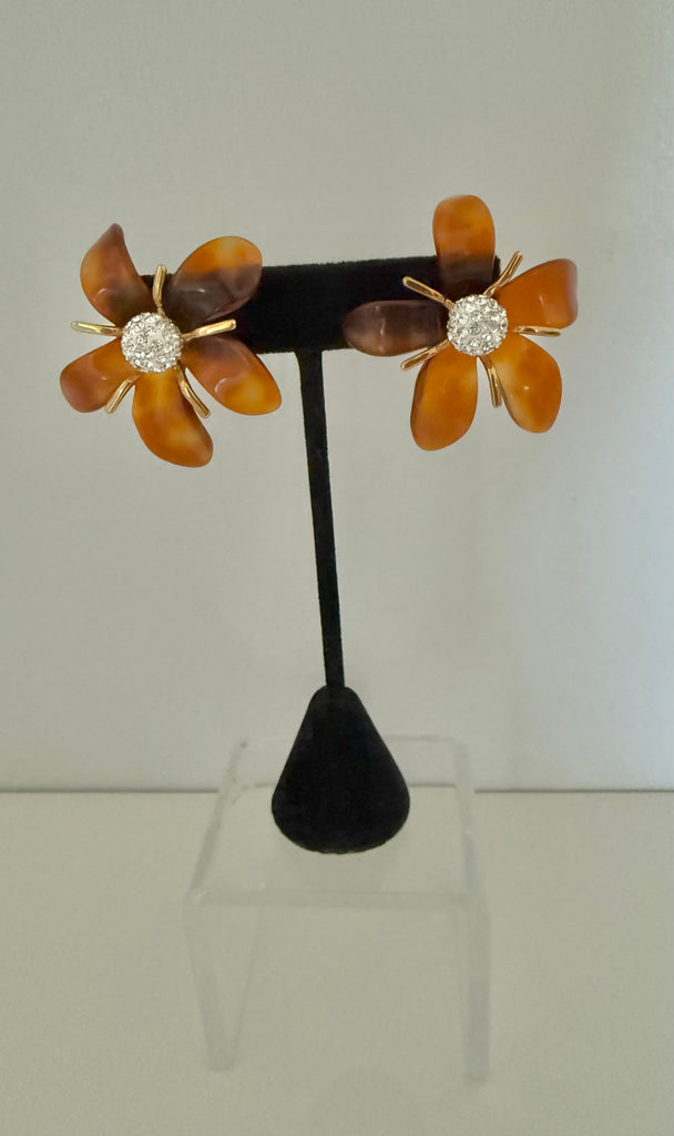 Lucite Tortoise Flower Post Earrings