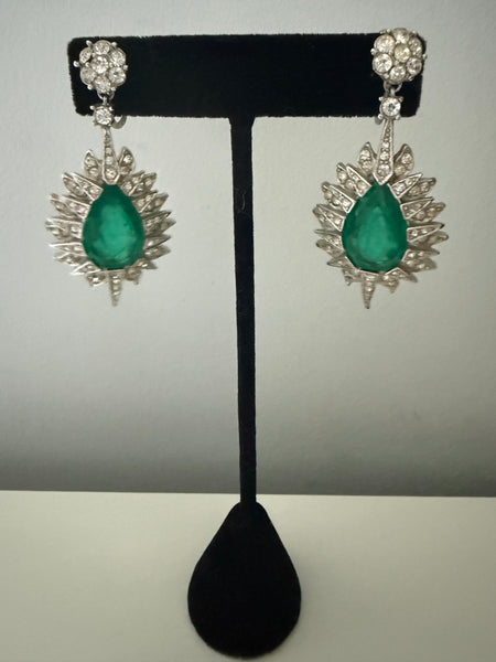 Faux Emerald Rhinestone Clip On Earrings