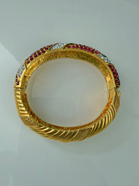 JBK Ruby and Rhinestone Hinged Bangle Bracelet
