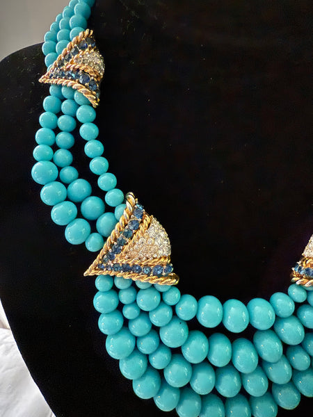 Boucher Turquoise Beaded Art Deco Collar Necklace