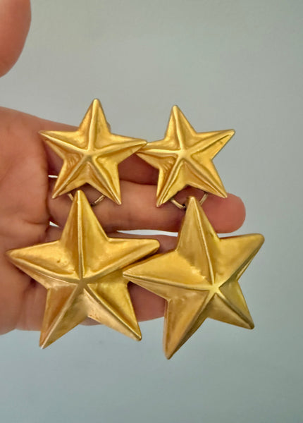 Large Gold Plated Star Dangle Clip On Earrings