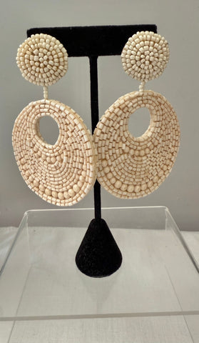 Kenneth Jay Lane Large Off White Beaded Post Earrings