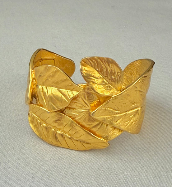 Kenneth Jay Lane Gold Plated Leaf Cuff with Kick Closure