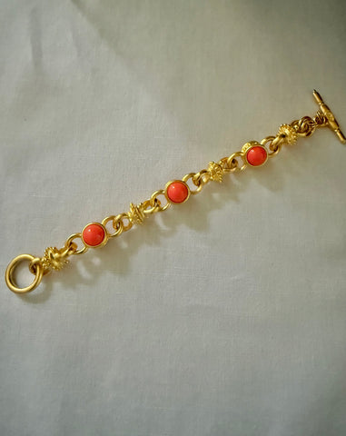 Kenneth Jay Lane Link Bracelet with Coral Cabochons