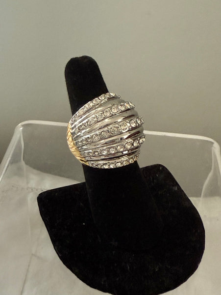 Ribbed Rhinestone Dome Ring