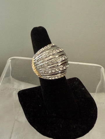 Ribbed Rhinestone Dome Ring