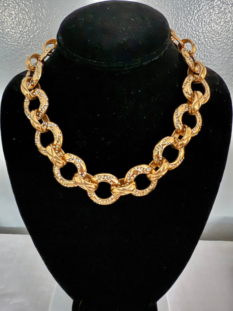 Chanel Link Quilted Necklace with Crystals