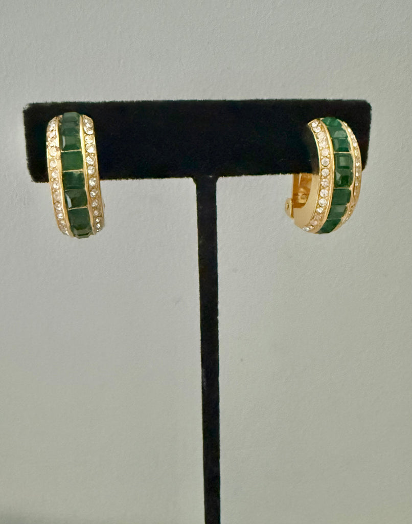 Christian Dior Channel Set Emerald Clip On Hoop Earrings