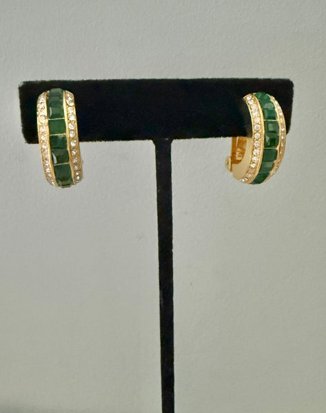 Christian Dior Channel Set Emerald Clip On Hoop Earrings