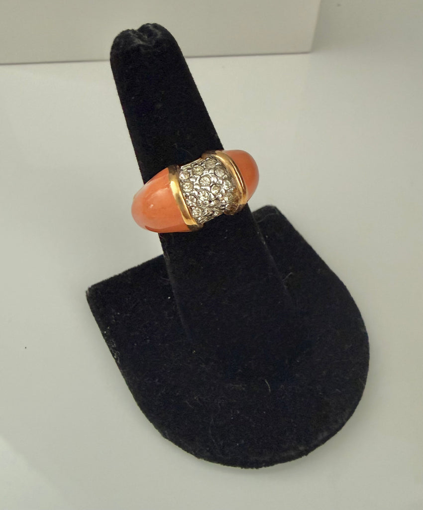 Coral Rhinestone Ring Size 6.5