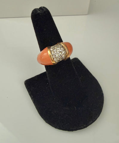 Coral Rhinestone Ring Size 6.5