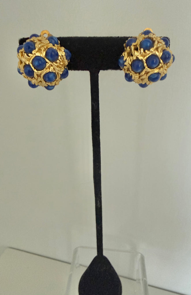 Lapis Cabochon Clip On Earrings