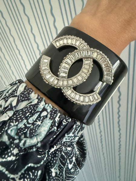 Chanel Black Resin Bracelet with Rhinestones