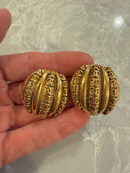 Chanel Dome Logo Clip On Earrings