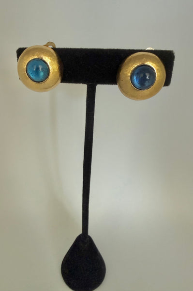 Petite Blue Cabochon Clip On Earrings