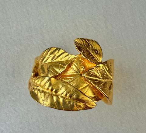 Kenneth Jay Lane Gold Plated Leaf Cuff with Kick Closure