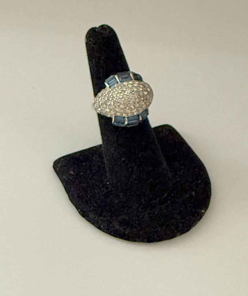 Rhinestone & Sapphire Bombe Ring Size 6.25