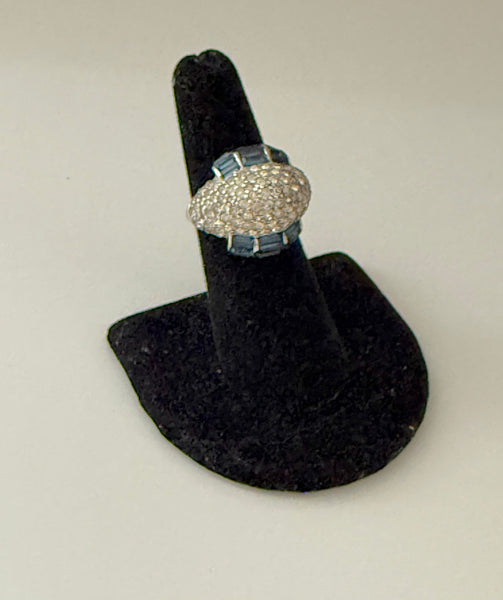 Rhinestone & Sapphire Bombe Ring Size 6.25