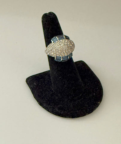 Rhinestone & Sapphire Bombe Ring Size 6.25